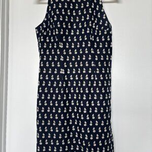 Navy w/Creme Embroidered Flower Sheath Dress
